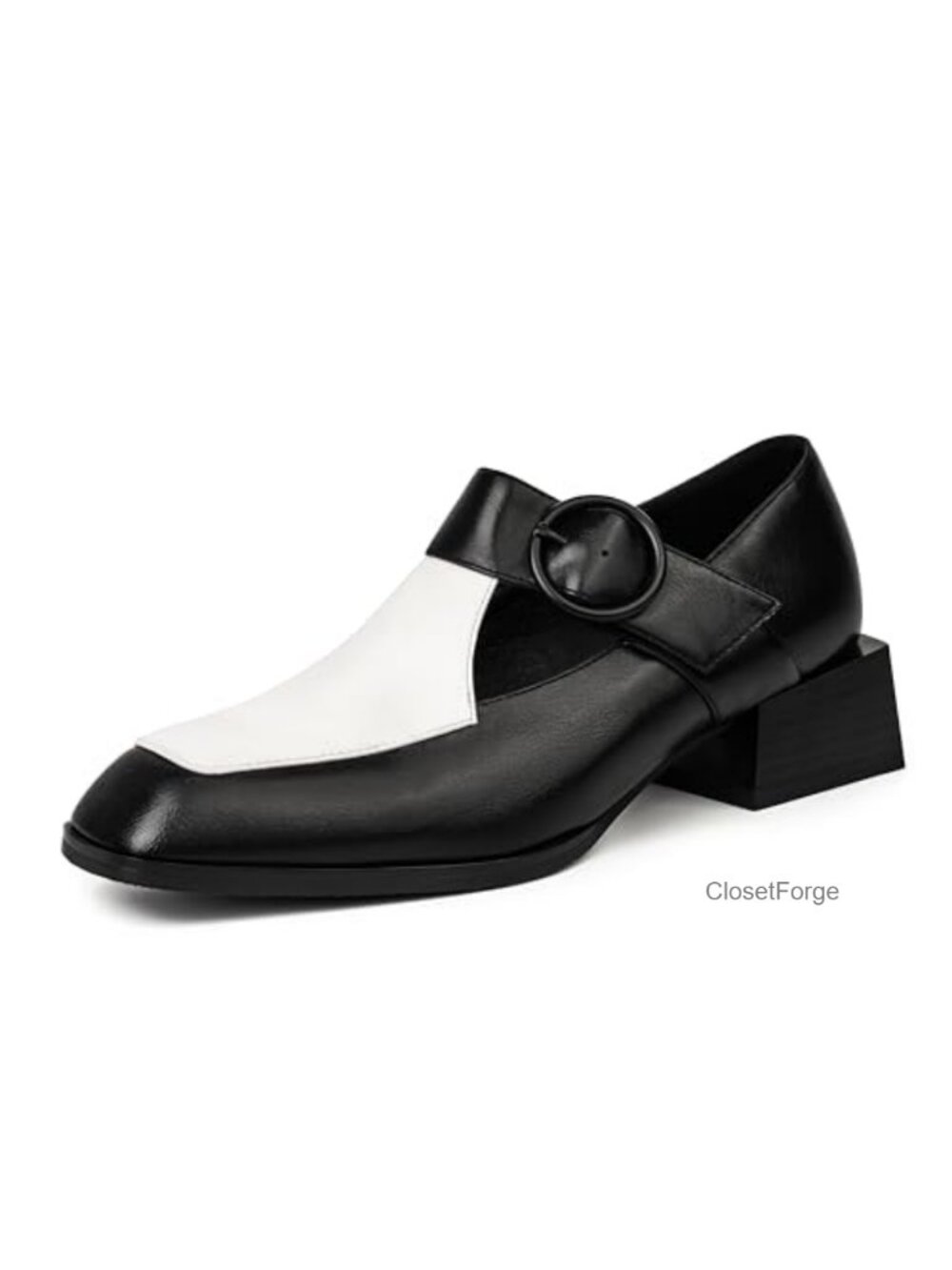 Women's Faux Leather Mary Jane Pumps Block Heel Square Toe Buckle Strap